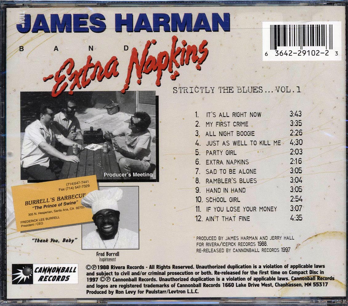James Harman Band - Extra Napkins: Strictly The Blues Volume 1 Music CD