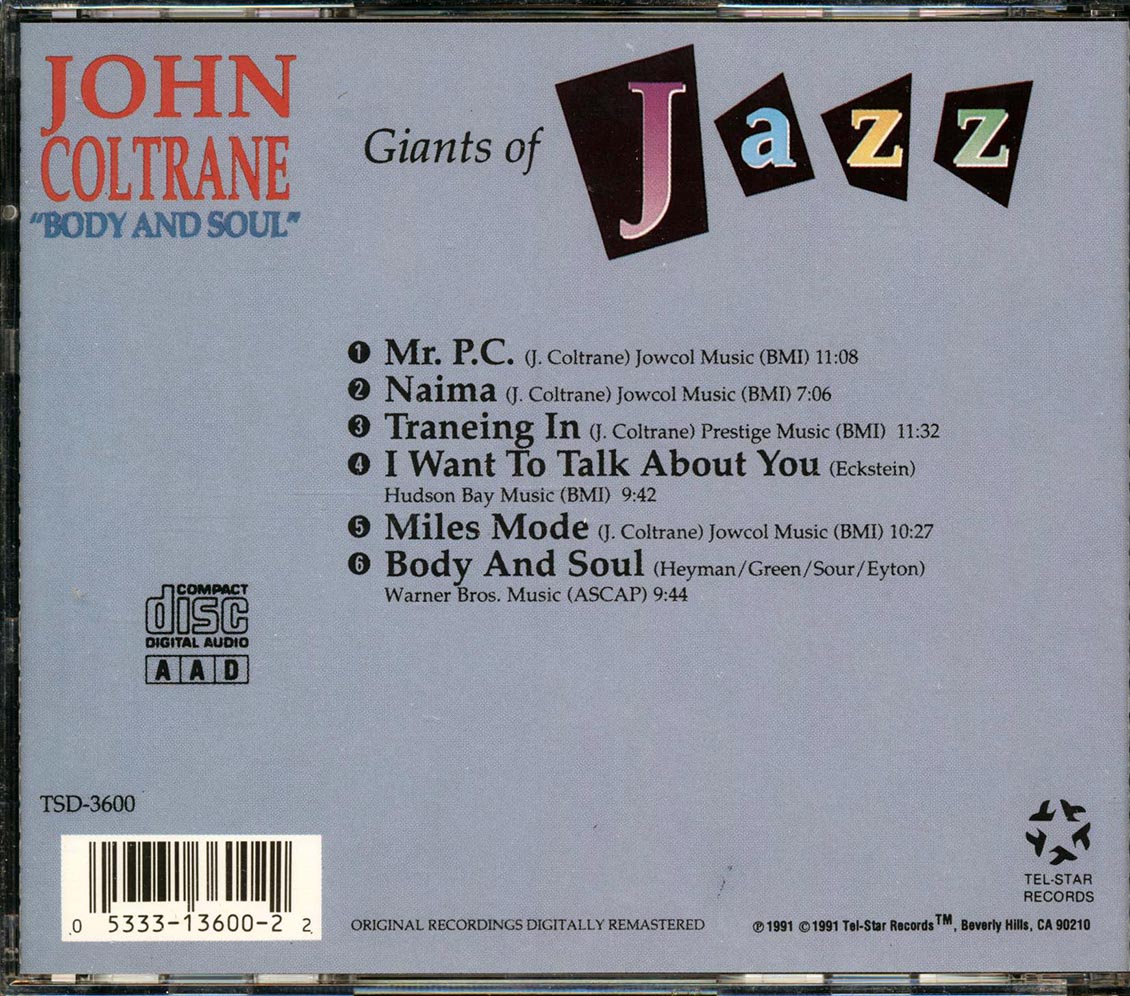 John Coltrane - Body And Soul: Giants Of Jazz 6 Music CD