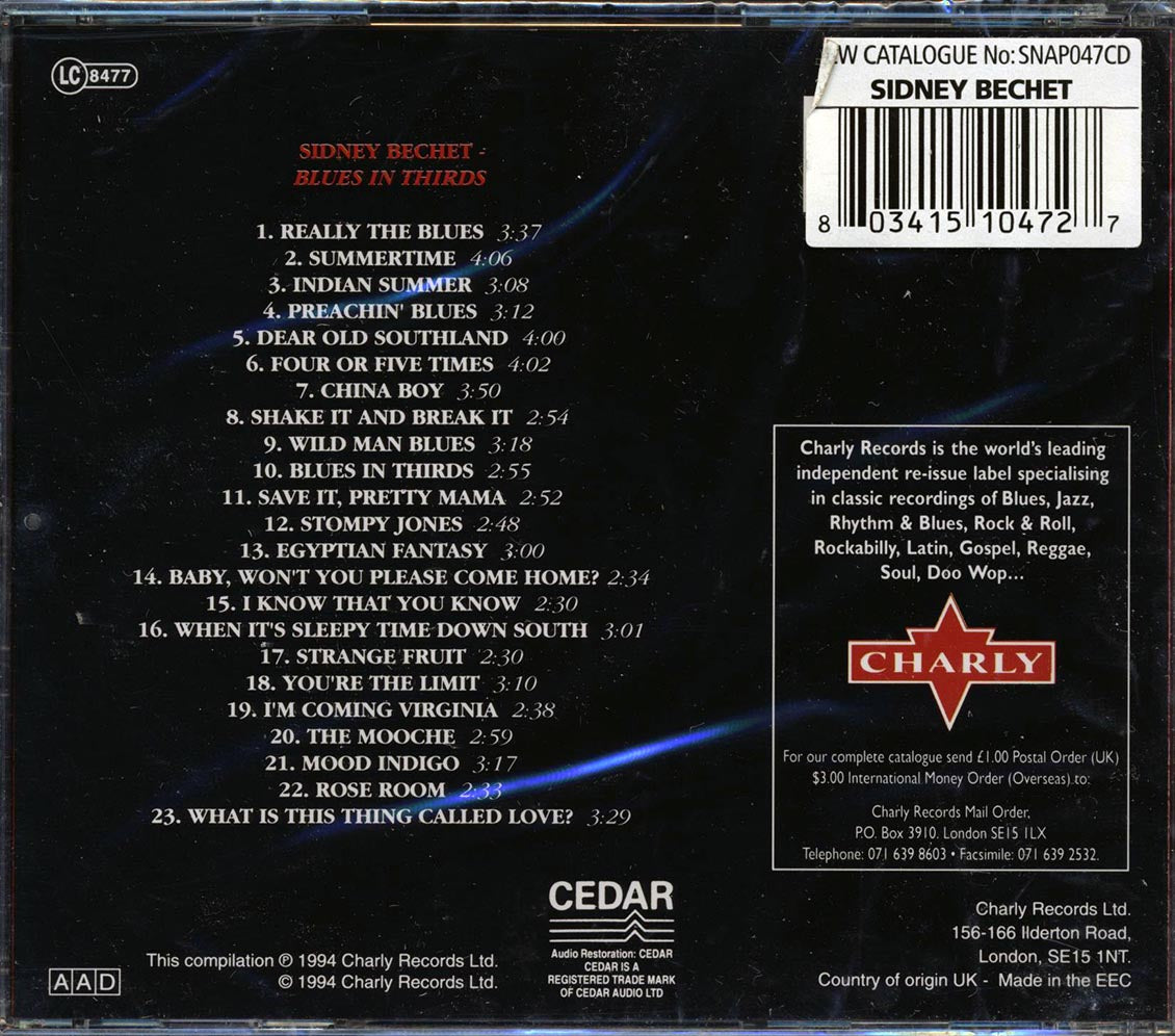 Sidney Bechet - Blues In Thirds (23 tracks) Music CD
