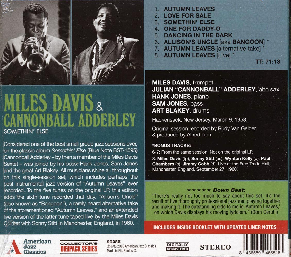 Miles Davis Cannonball Adderley Somethin' Else Music CD
