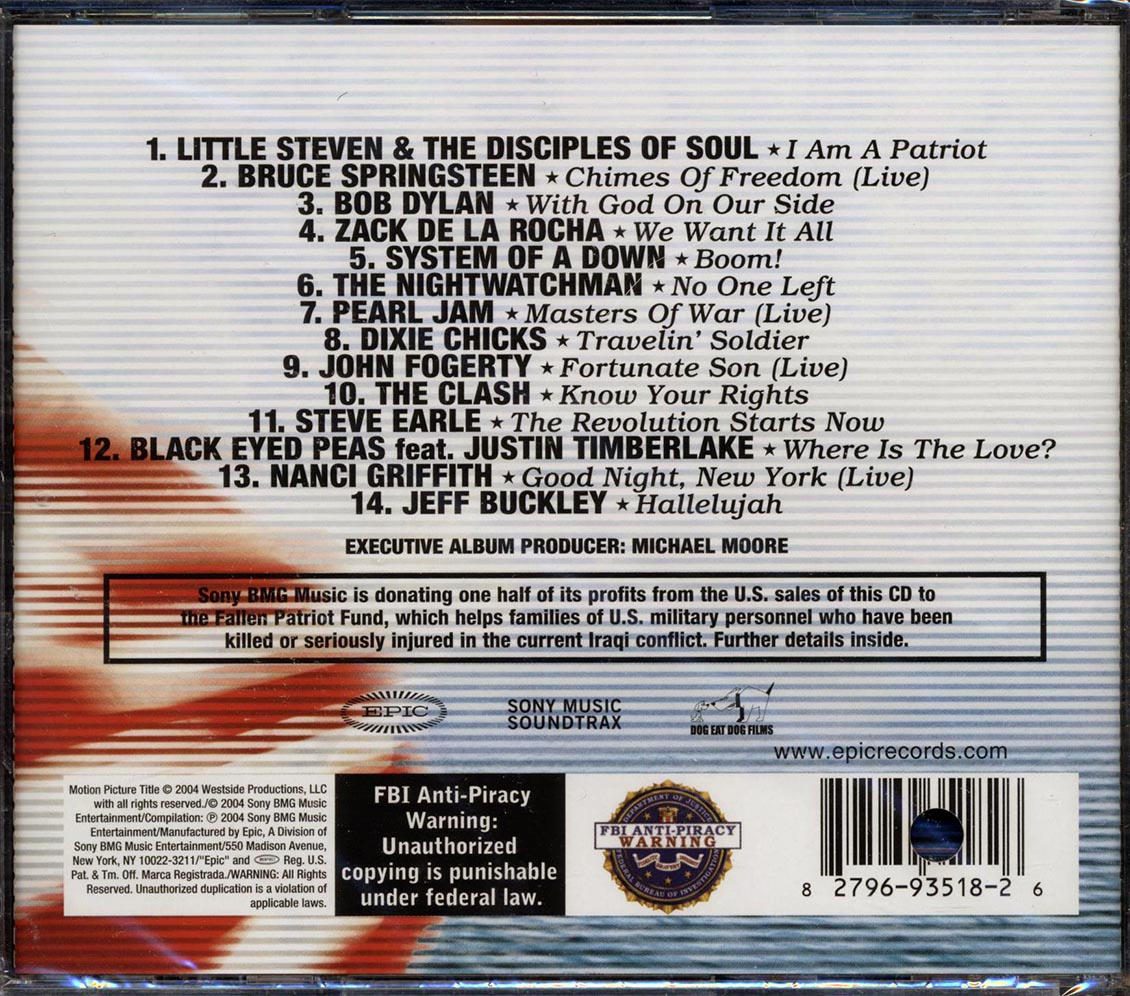 Bruce Springsteen, Bob Dylan, The Nightwatchman, Etc. - Songs And Artists That Inspired Fahrenheit 9/11 (marked/ltd stock) Music CD