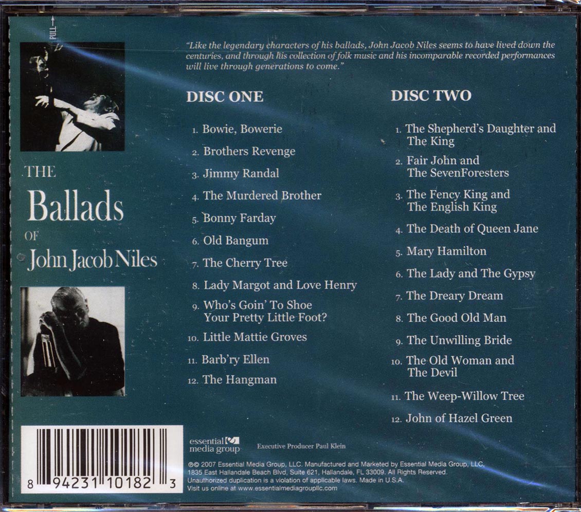 John Jacob Niles - The Ballads Of John Jacob Niles (24 tracks) (2xCD) (incl. large booklet) (remastered) Music CD