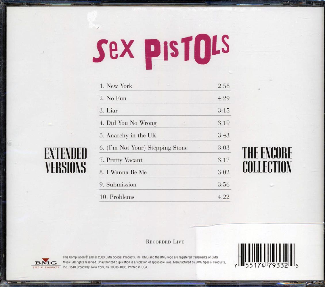 Sex Pistols Extended Versions The Encore Collection Music CD