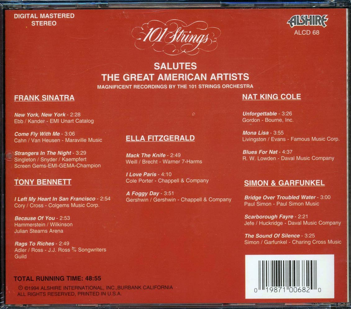 101 Strings - Salutes The Great American Aritists Volume 1 Music CD