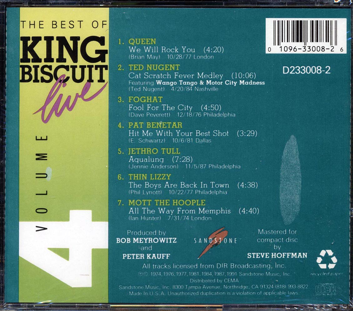 Queen Ted Nugent Foghat Thin Lizzy Etc The Best Of King Biscuit Live Volume 4 Music CD