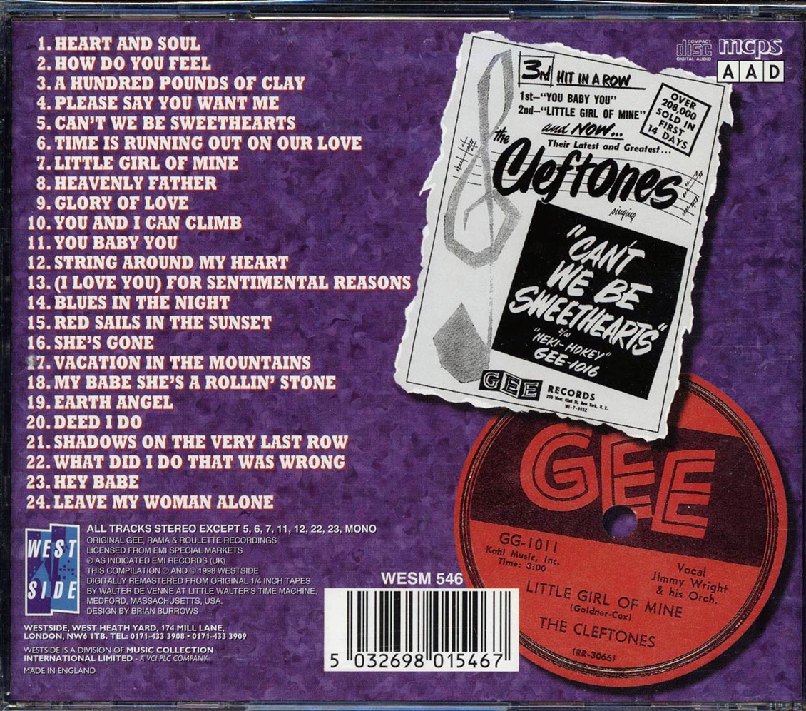 The Cleftones - Heart And Soul + For Sentimental Reasons (2 albums on 1 CD) (24 tracks) Music CD