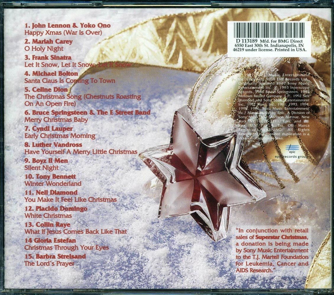 John Lennon, Mariah Carey, Frank Sinatra, Michael Bolton, Etc. - Superstar Christmas Music CD