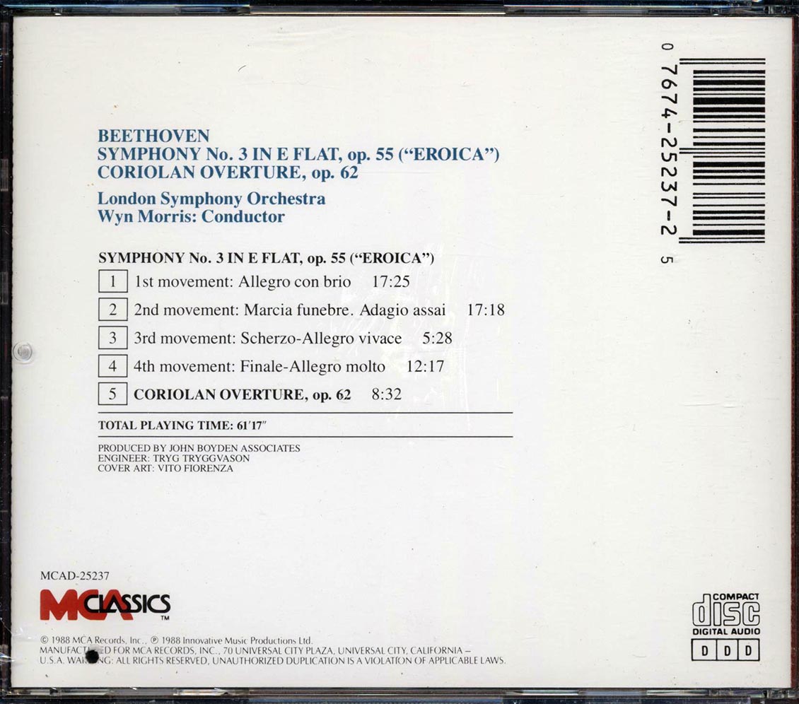 Beethoven, The London Symphony Orchestra, Wyn Morris - Symphony No. 3 (Eroica), Coriolan Overture Music CD