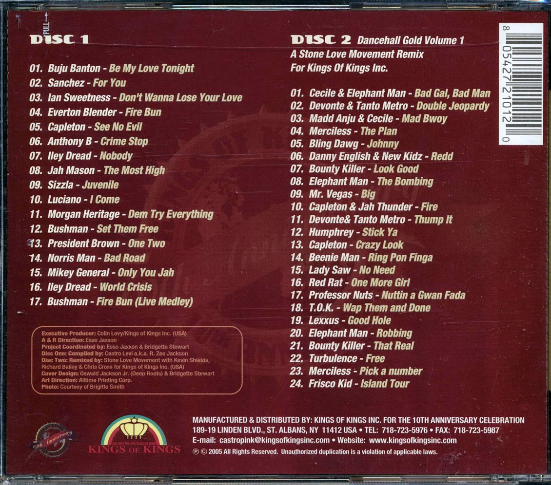 Prezident Brown, Buju Banton, Capleton, Bushman, Beenie Man, Etc. - Dancehall Gold Volume 1 + Stone Love Mix CD (41 tracks) (2xCD) Music CD