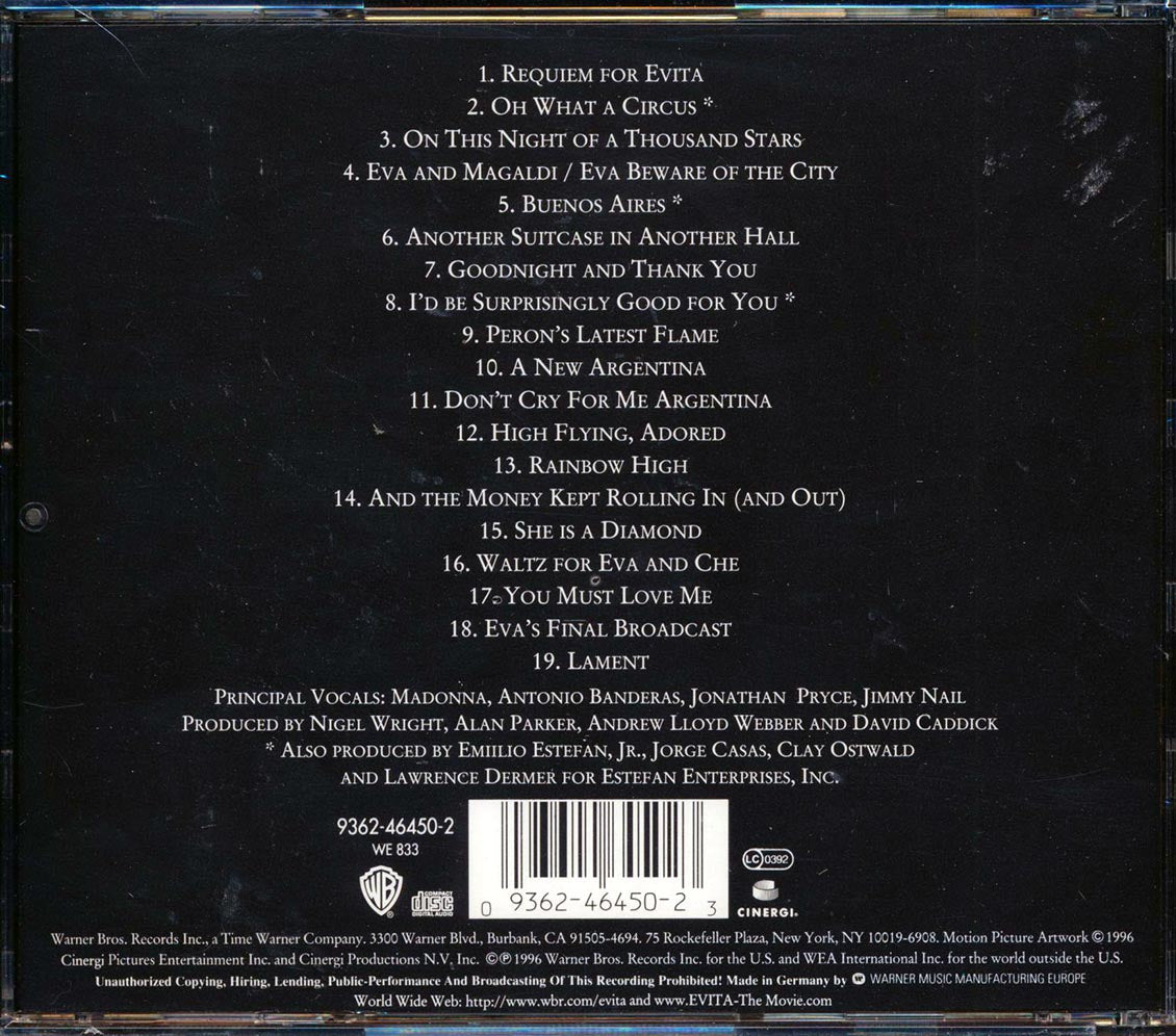 Andrew Lloyd Webber, Tim Rice - Evita: Music From The Motion Picture Music CD