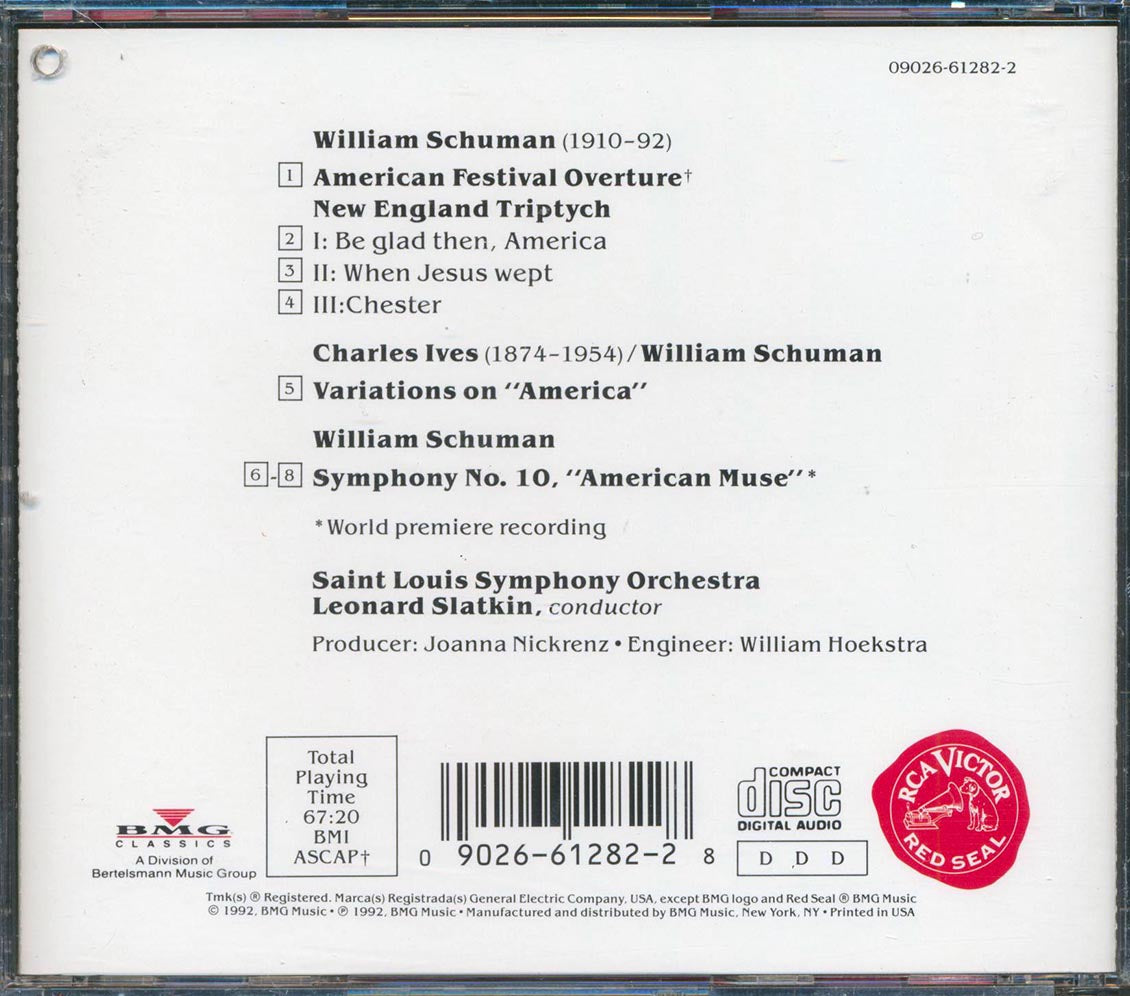 William Schuman, Saint Louis Symphony Orchestra, Leonard Slatkin - Symphony No. 10; New England Triptych; American Festival Overture Music CD