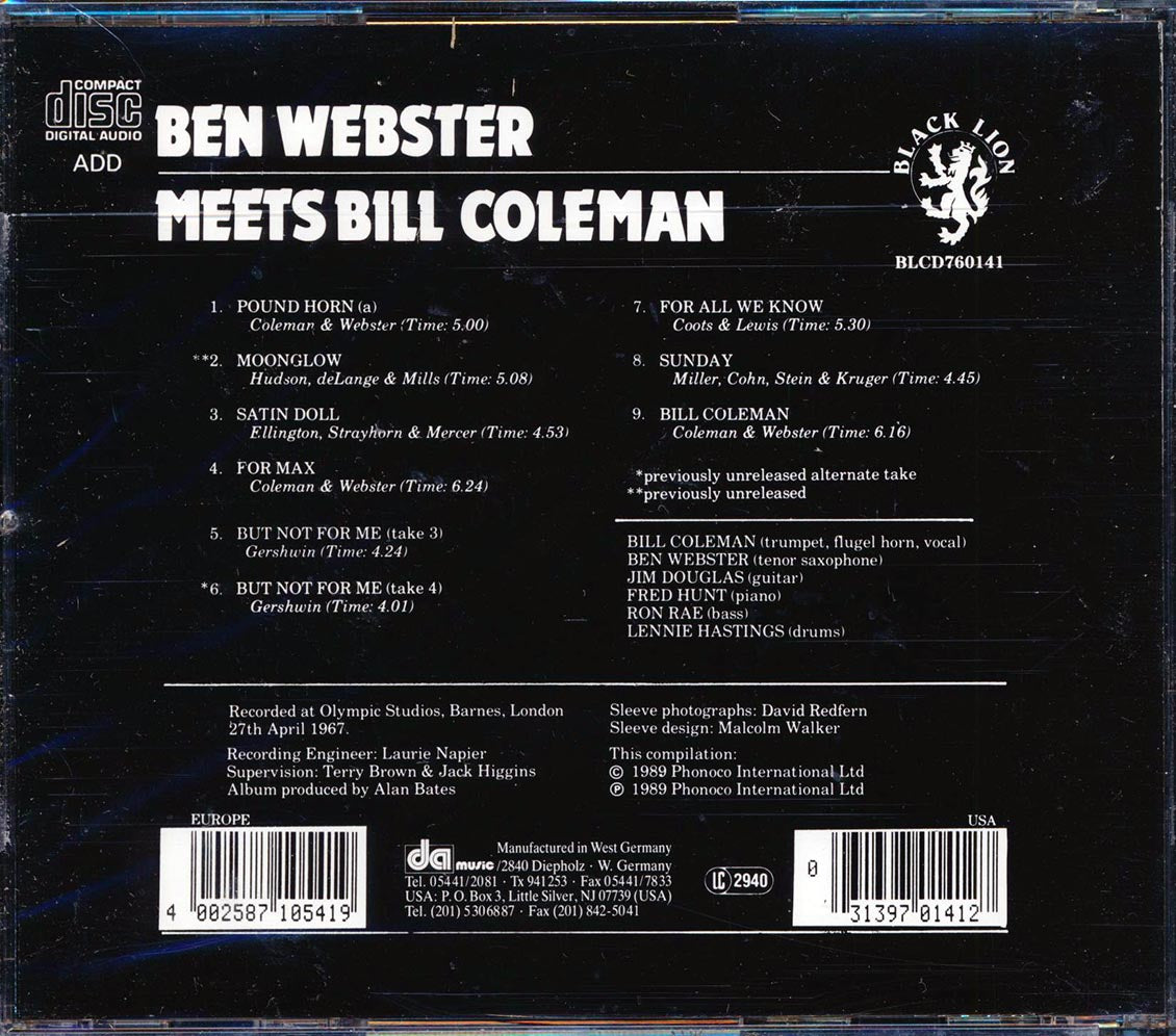 Ben Webster, Bill Coleman - Ben Webster Meets Bill Coleman Music CD