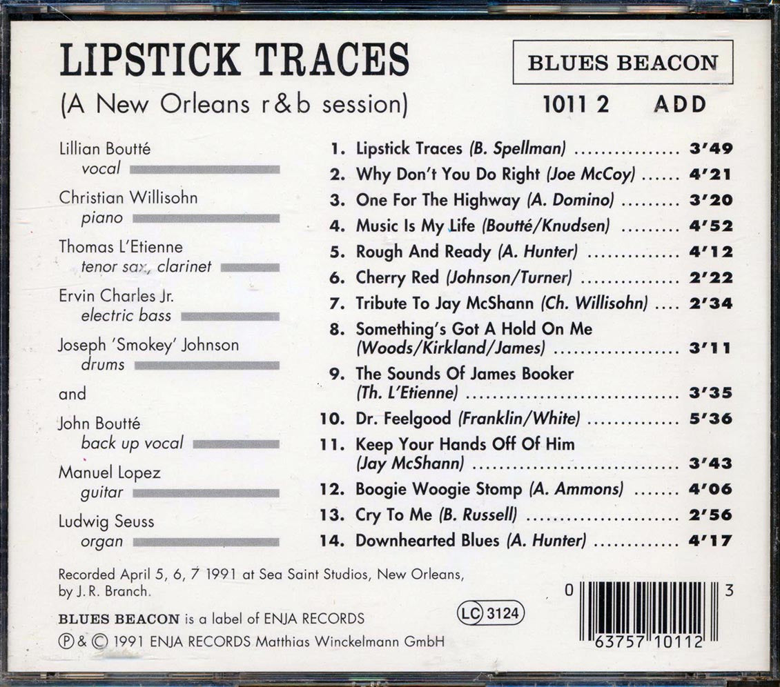 Lillian Boutte, Christian Willisohn - Lipstick Traces: A New Orleans R & B Session Music CD