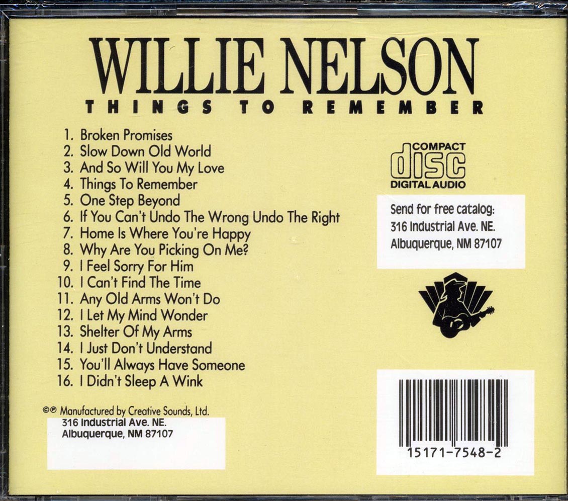 Willie Nelson Things To Remember Music CD