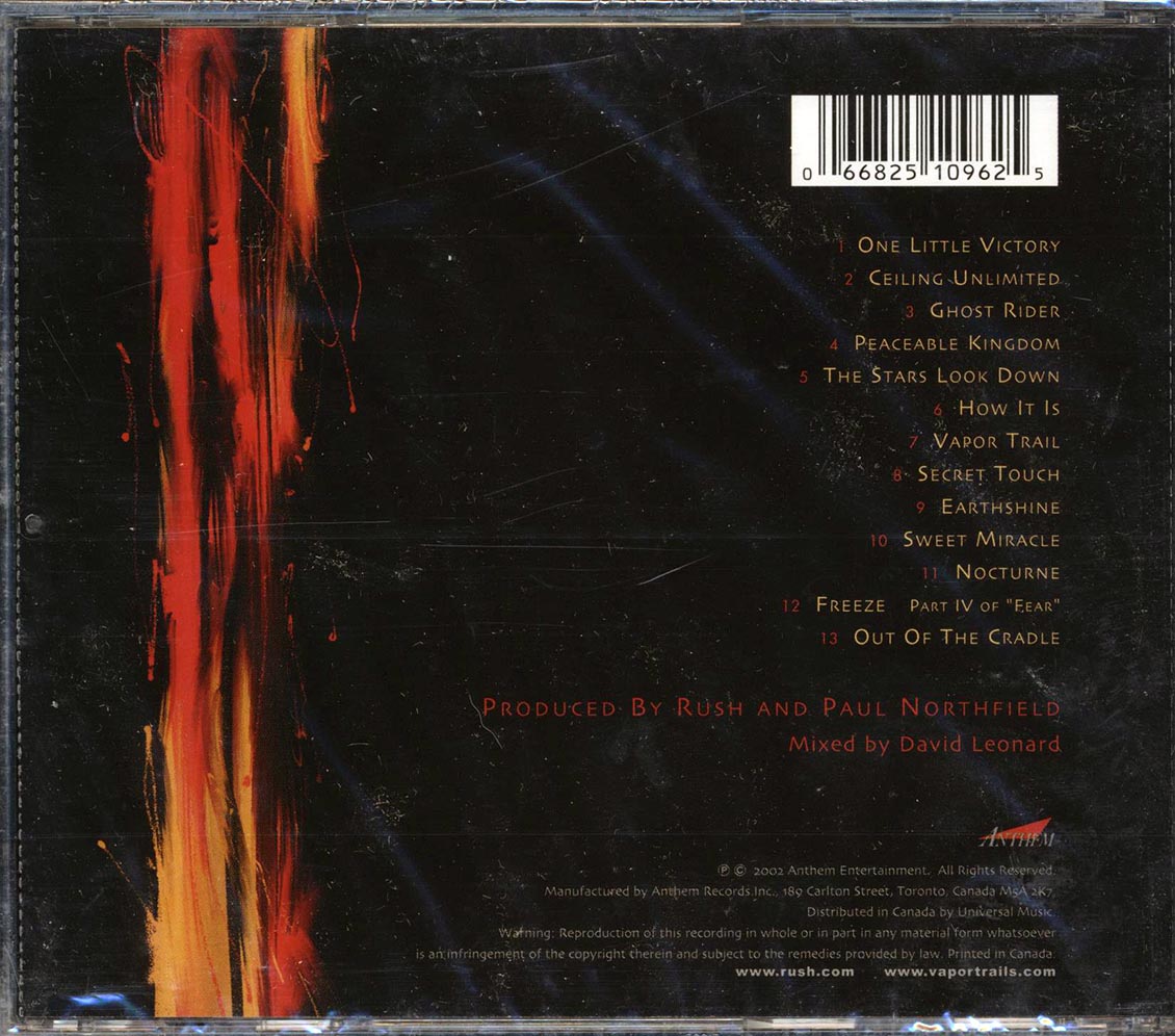 Rush Vapor Trails Music CD