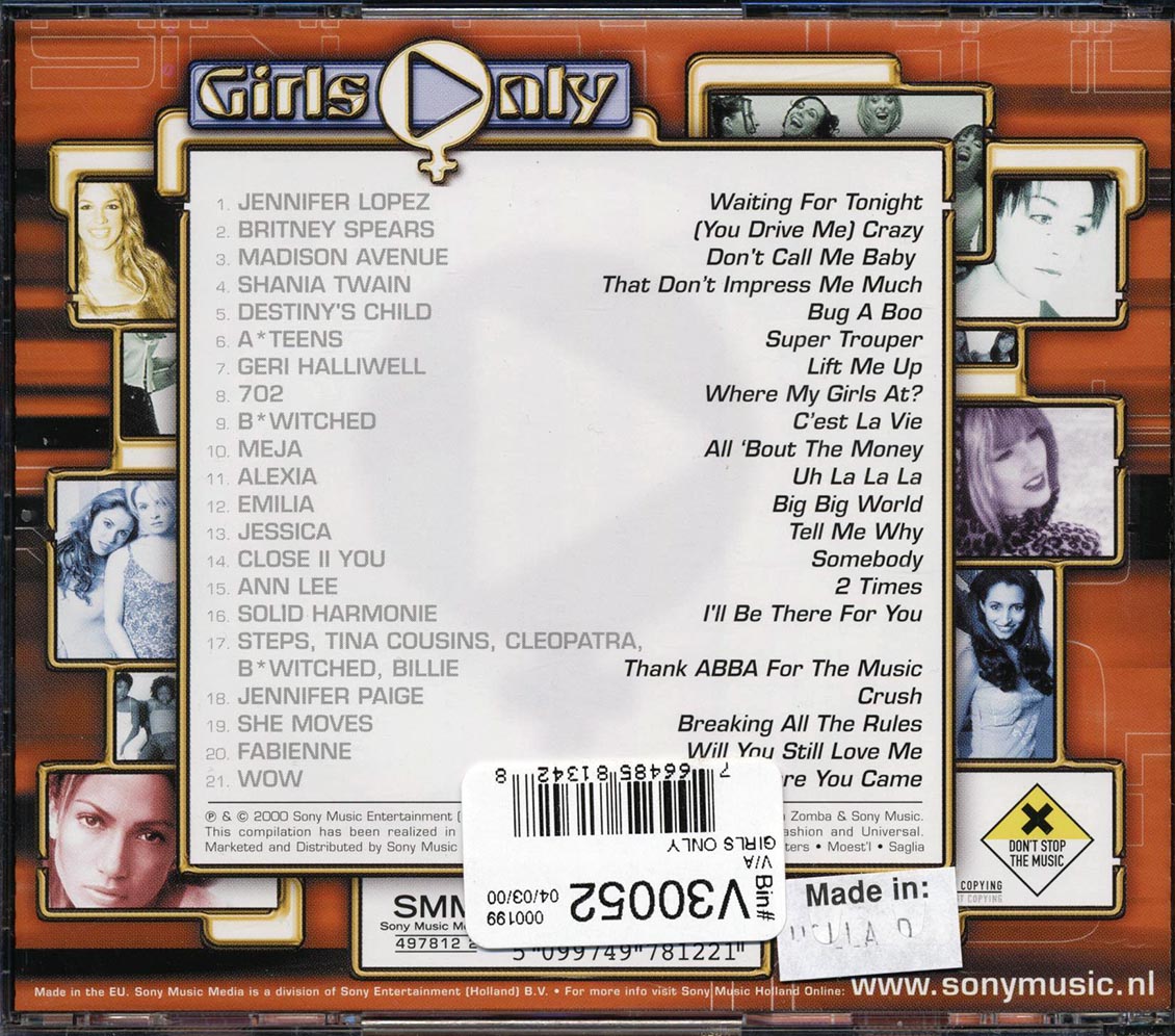 Jennifer Lopez Britney Spears Shania Twain Etc Girls Only 21 tracks Music CD