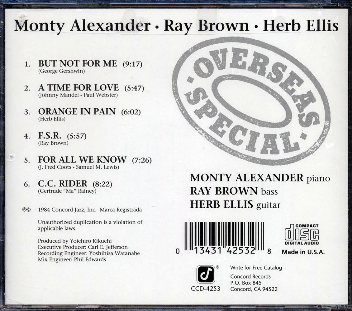 Monty Alexander Ray Brown Herb Ellis Overseas Special Music CD