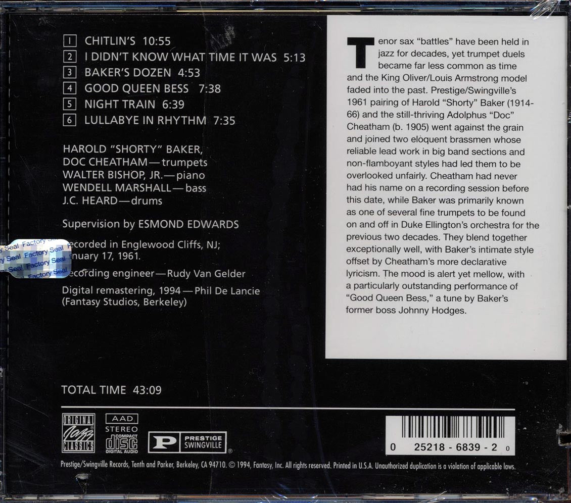 Shorty Baker, Doc Cheatam - Shorty & Doc (marked/ltd stock) Music CD