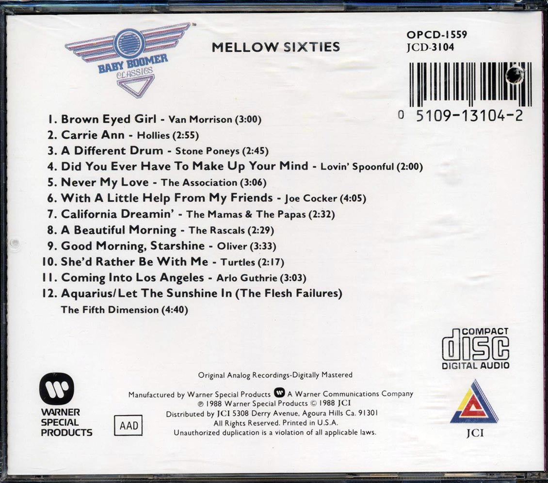 Van Morrison Hollies The Lovin' Spoonful Etc Mellow Sixties Twelve Easy Rockin' Hits Of The Sixties marked/ltd stock Music CD