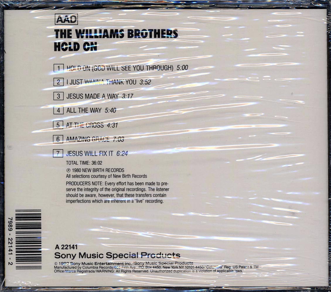 The Williams Brothers - Hold On Music CD