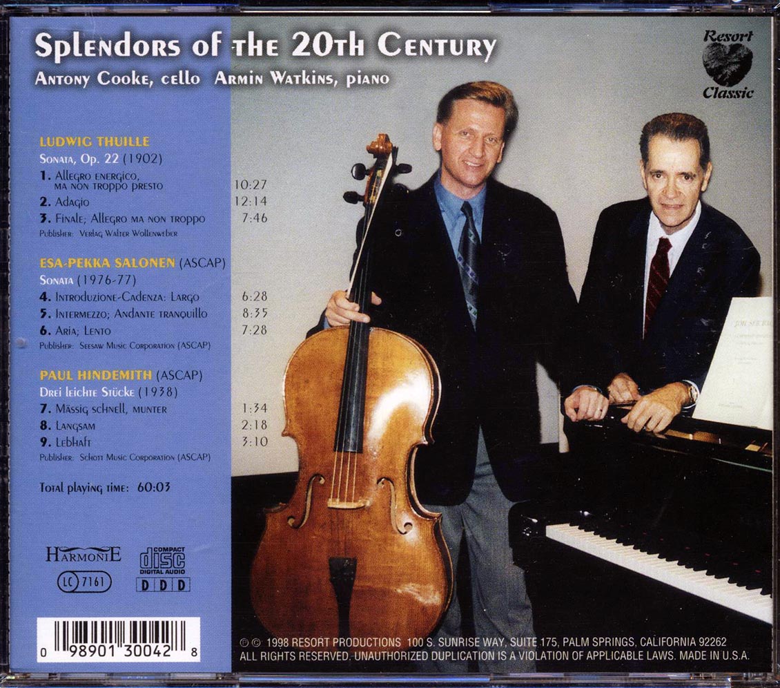 Antony Cooke, Armin Watkins - Splendors Of The 20th Century Music CD