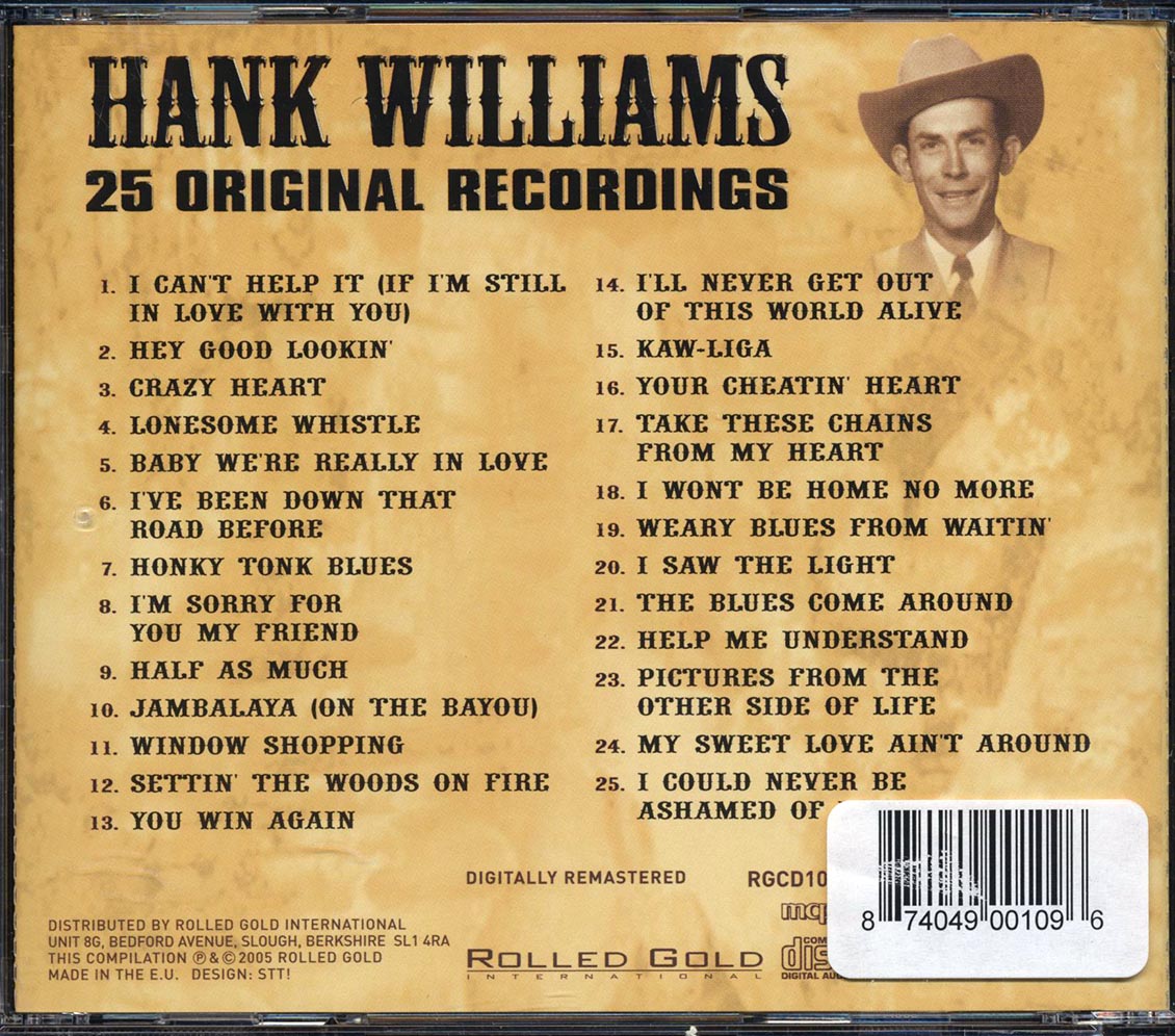 Hank Williams - 25 Original Recordings (25 tracks) Music CD