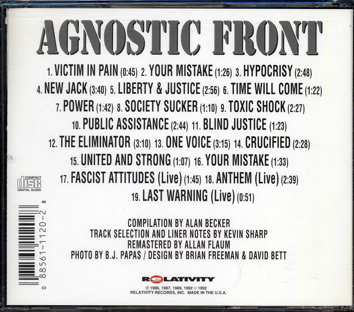Agnostic Front - The Best Of: To Be Continued Music CD