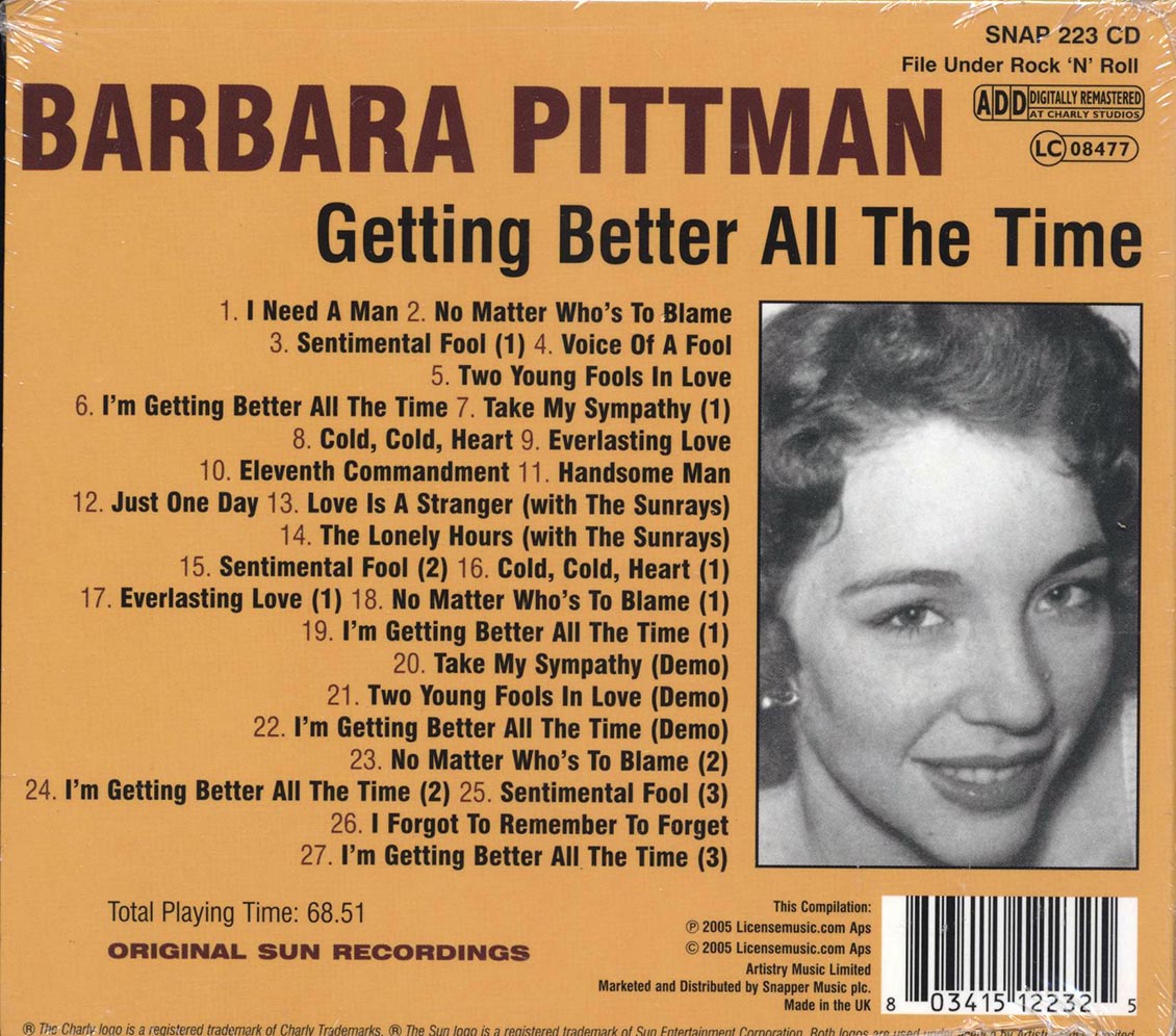 Barbara Pittman - Getting Better All The Time (27 tracks) Music CD