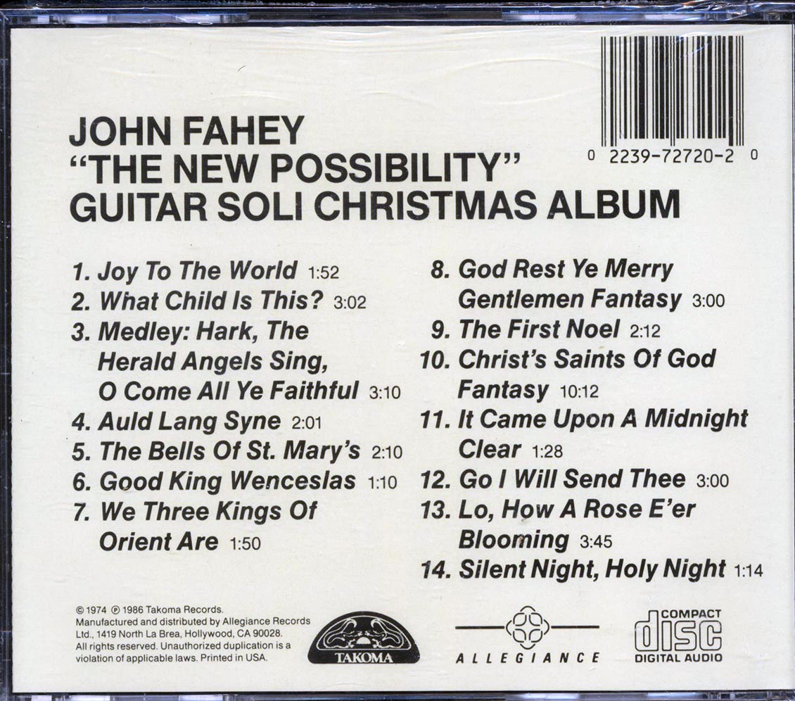 John Fahey - The New Possibility: Guitar Soli Chirstmas Album Music CD
