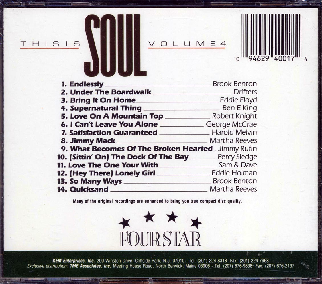 Drifters, Eddie Floyd, Ben E King, Sam & Dave, Etc. - This Is Soul Volume 4 Music CD