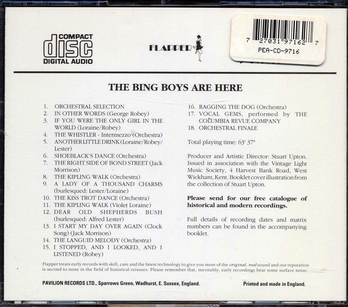 George Robey, Violet Loraine, Alfred Lester, Etc. - The Bing Boys Are Here Music CD