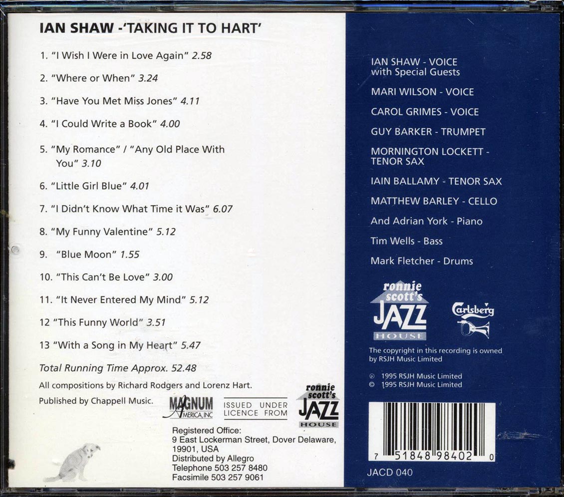 Ian Shaw - Taking It To Hart: The Songs Of Rodgers & Hart (marked/ltd stock) Music CD