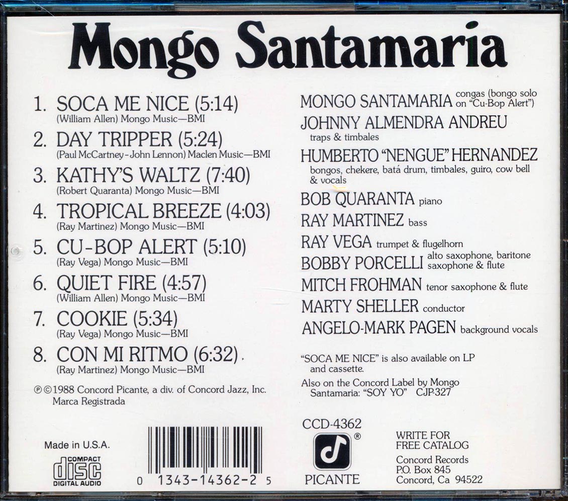 Mongo Santamaria Soca Me Nice Music CD