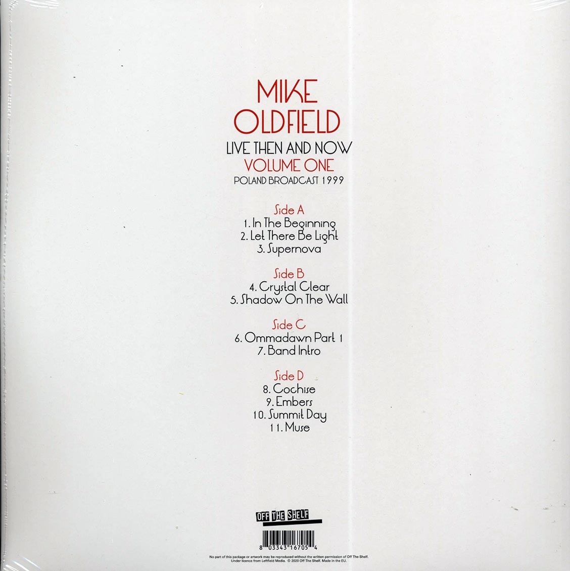 Mike Oldfield - Live Then & Now Volume 1: Poland Broadcast 1999 (2xLP) Vinyl Record