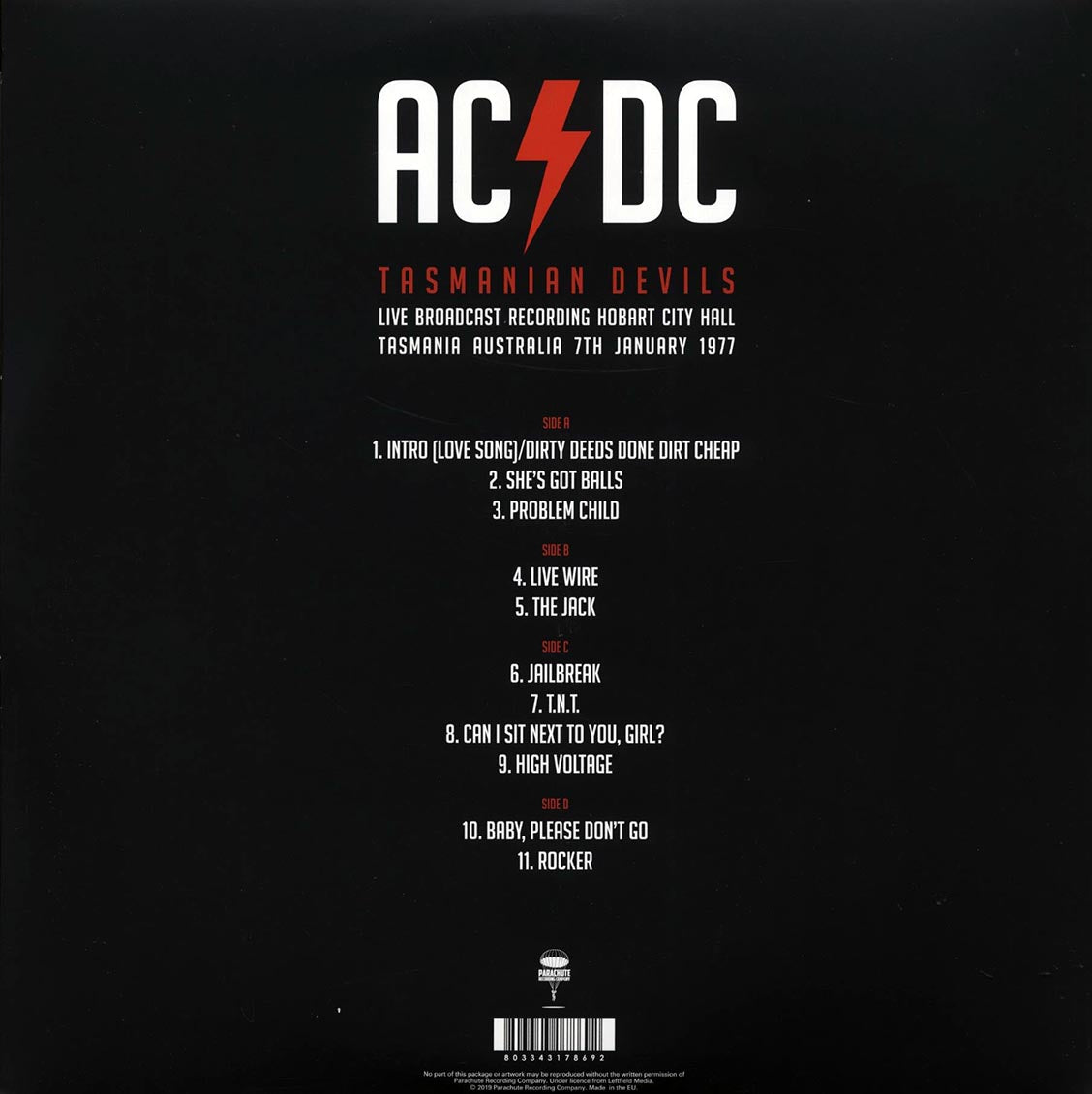 ACDC Tasmanian Devils: Live Broadcast Recording, Hobart City Hall, Tasmania, Australia, 7th January 1977 2xLP purple Vinyl Record