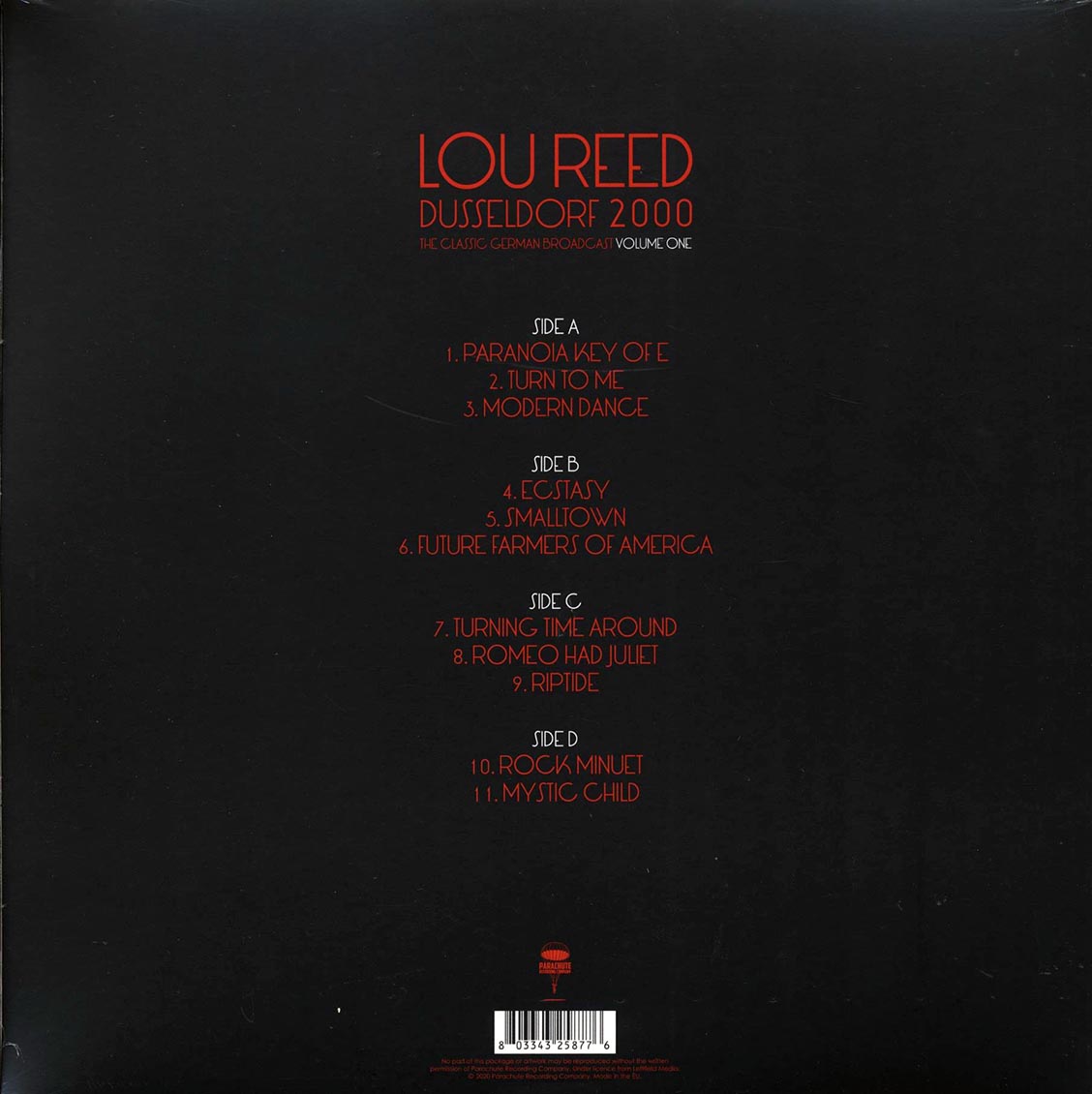 Lou Reed - Dusseldorf 2000 Volume 1: The Classic German Broadcast (2xLP) Vinyl Record