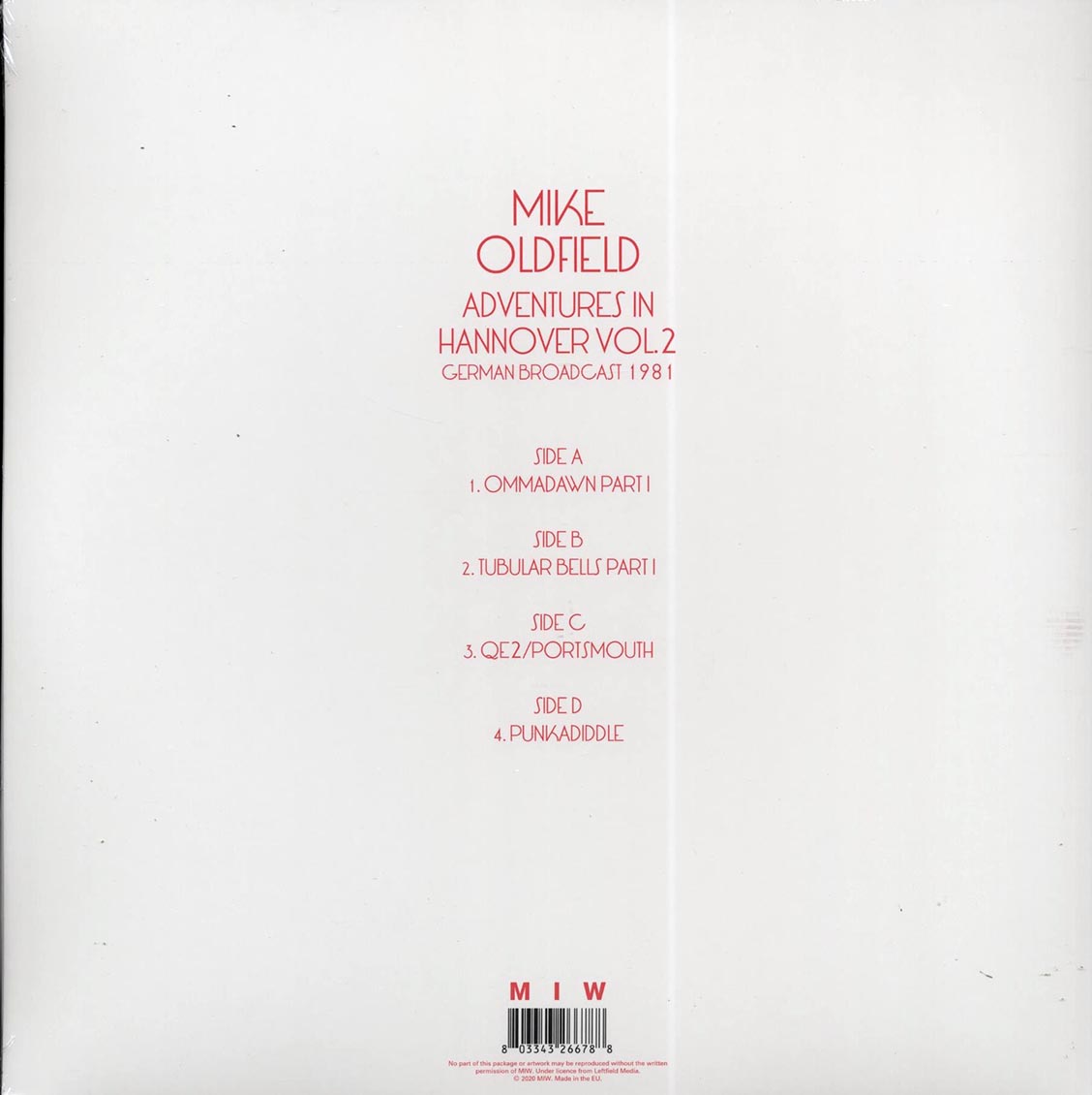 Mike Oldfield - Adventures In Hannover Volume 2: German Broadcast 1981 (2xLP) Vinyl Record