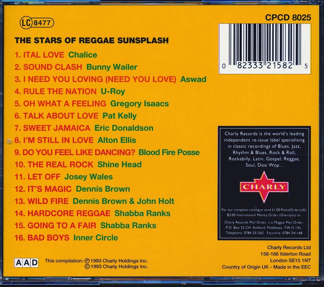 Bunny Wailer, Aswad, Dennis Brown, Gregory Isaacs, Josey Wales, Alton Ellis, Etc. - Stars Of Reggae Sunsplash Music CD