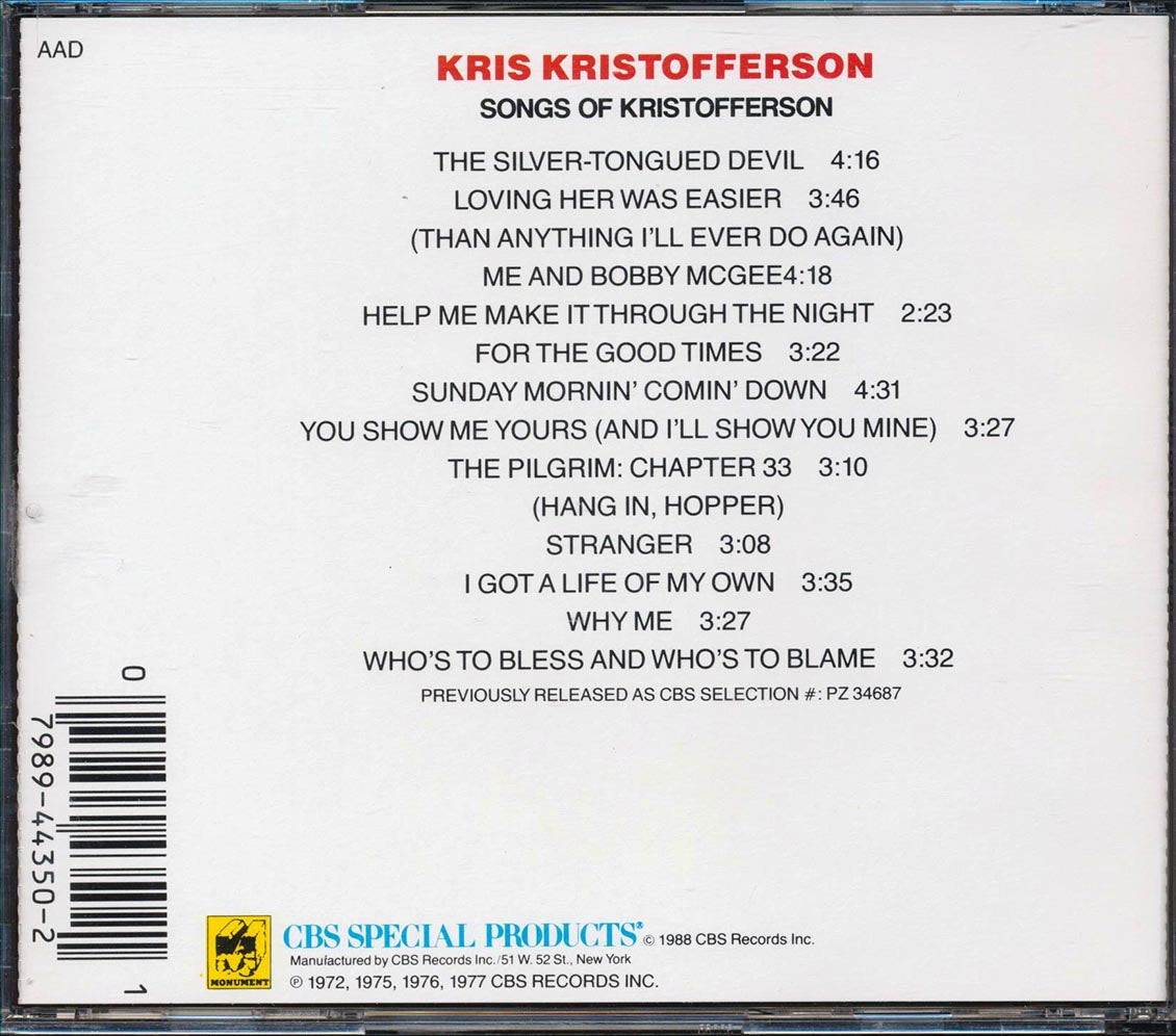 Kris Kristofferson - Songs Of Kristofferson Music CD