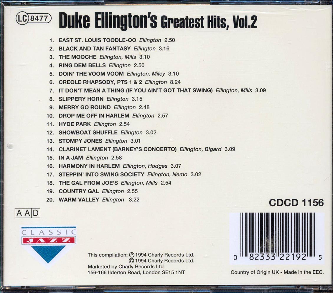 Duke Ellington - Duke Ellington's Greatest Hits Volume 2 Music CD