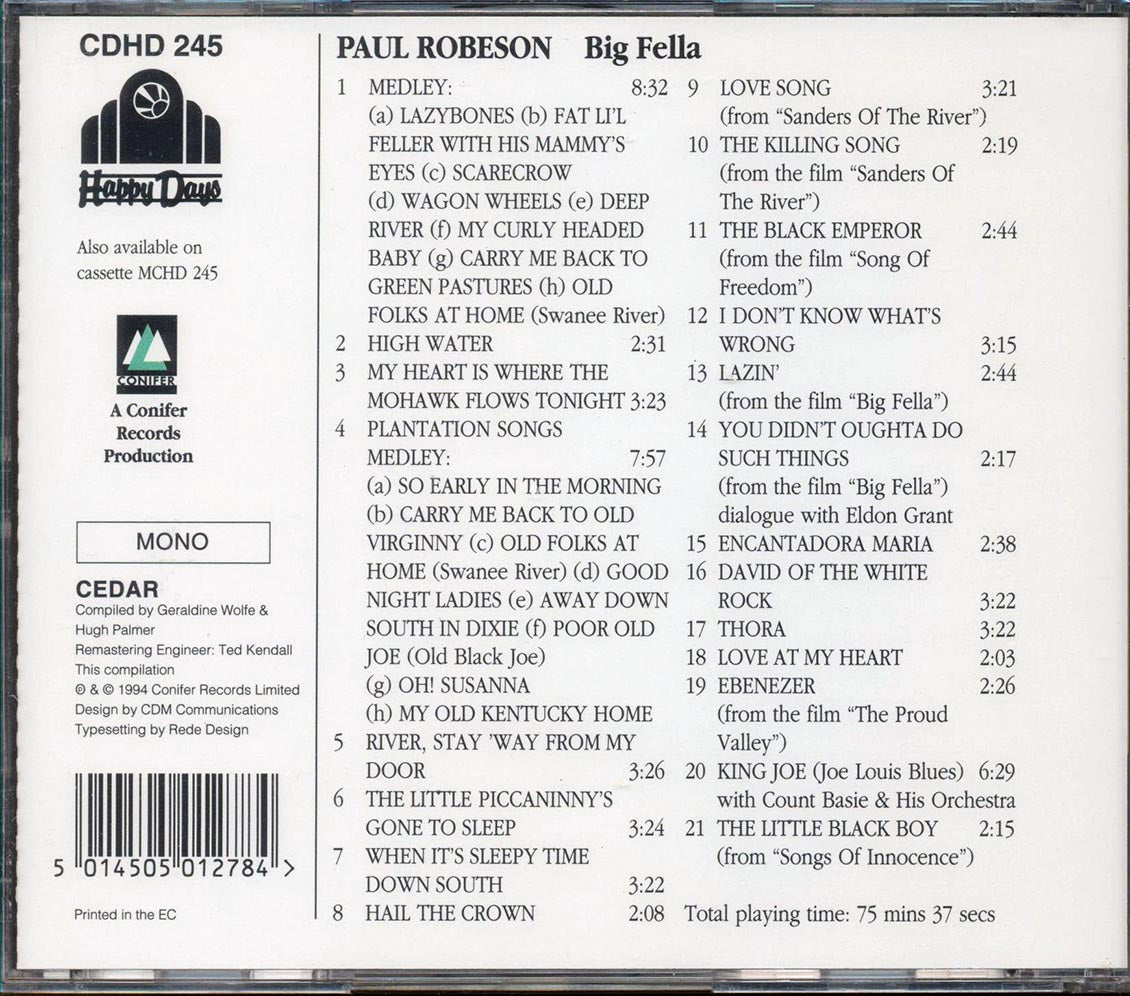 Paul Robeson Big Fella Music CD