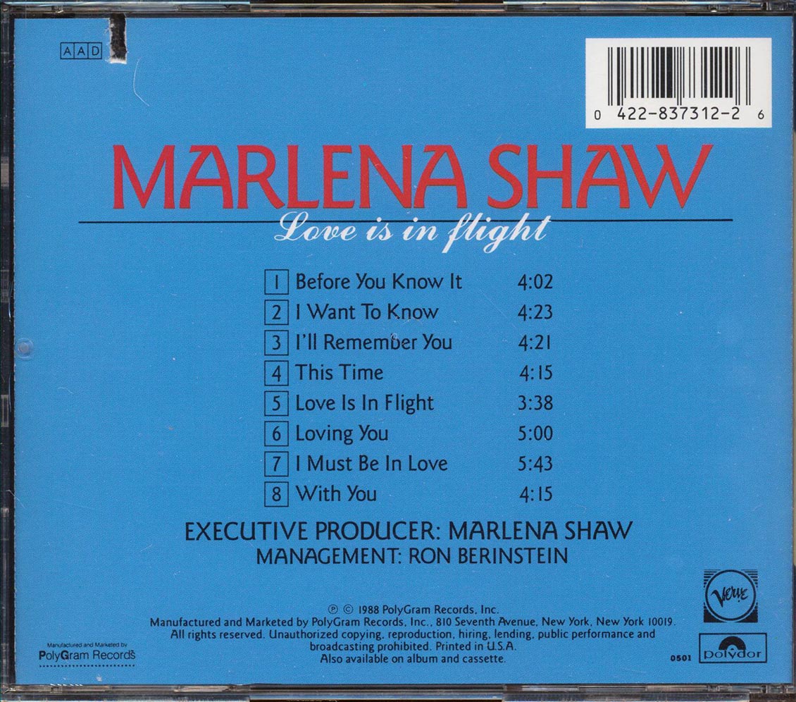 Marlena Shaw - Love Is In Flight (marked/ltd stock) Music CD