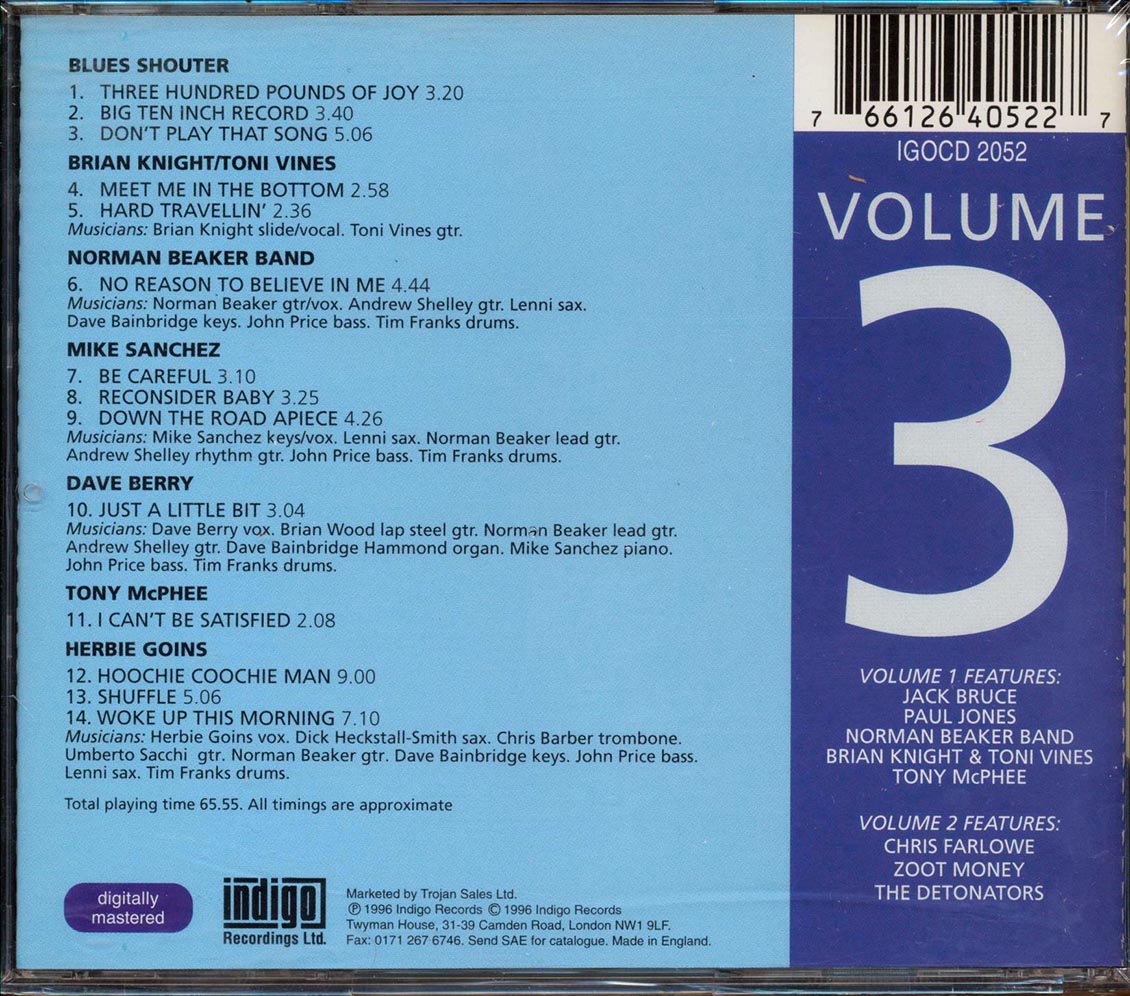 Blues Shouter, Mike Sanchez, Dave Berry, Etc. - Alexis Korner Memorial Concert Volume 3 Music CD