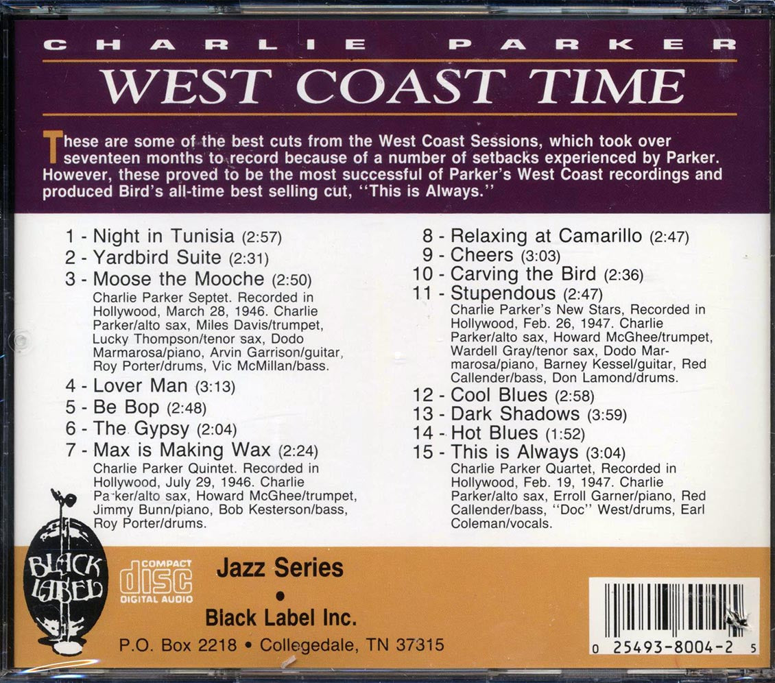 Charlie Parker - West Coast Time Music CD