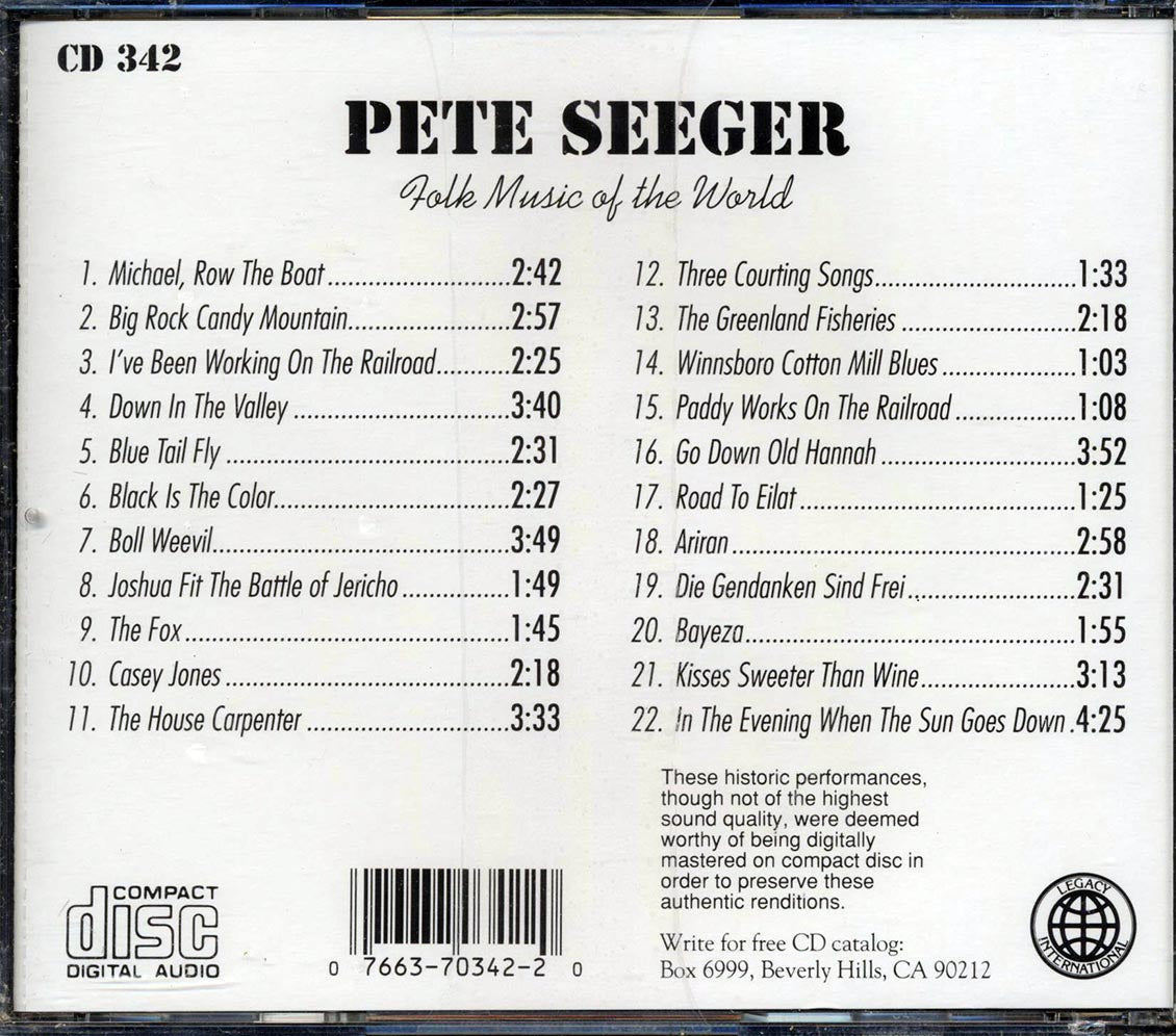 Pete Seeger Folk Music Of The World 22 tracks Music CD
