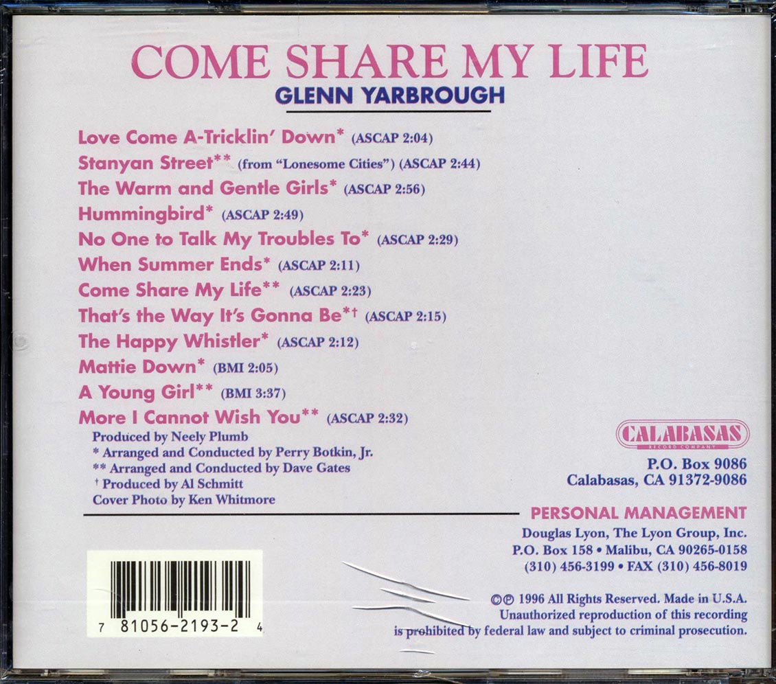Glenn Yarbrough - Come Share My Life Music CD