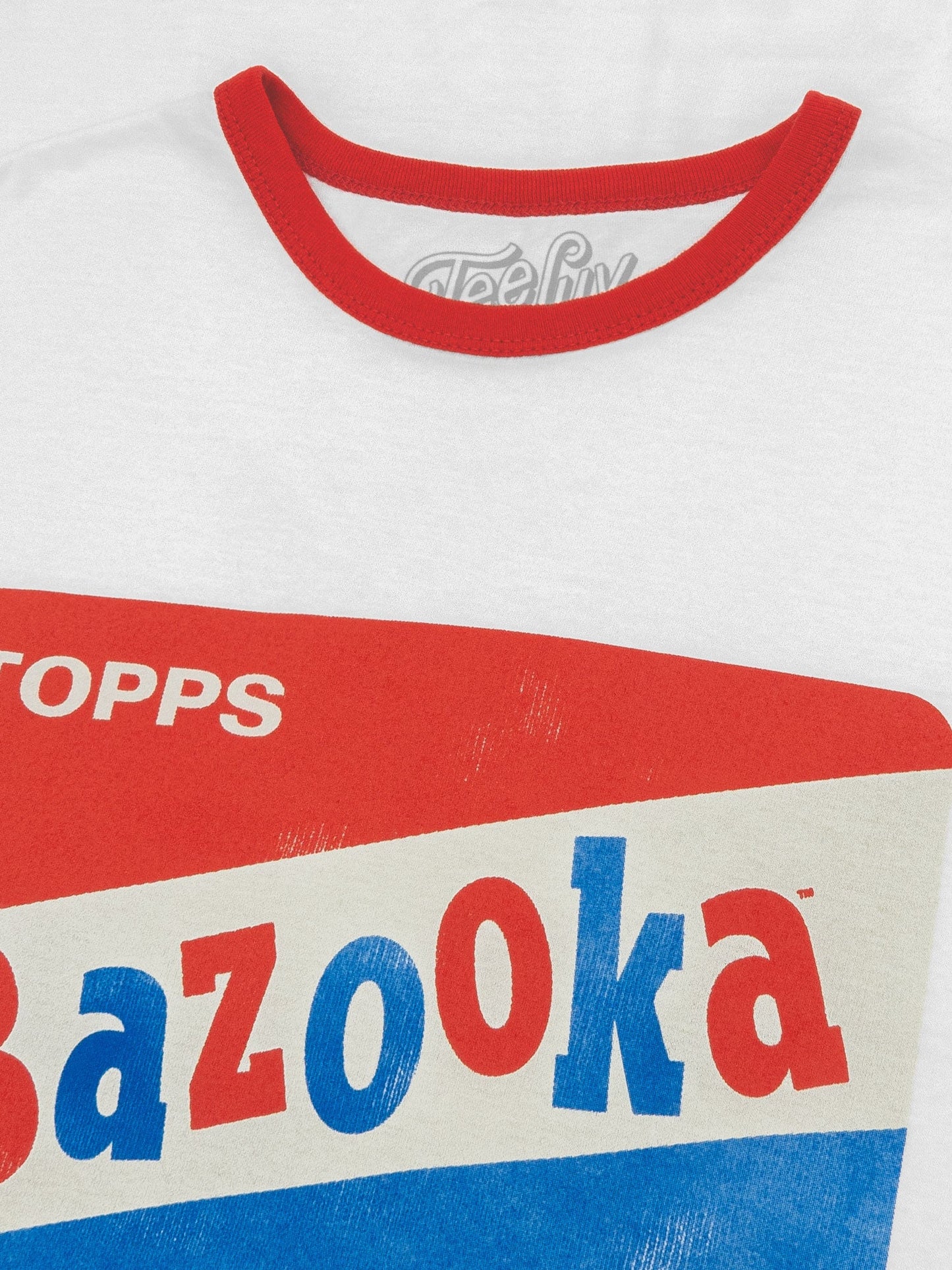 Topps Bazooka Bubble Gum Mens Ringer T Shirt Officially Licensed Red and White