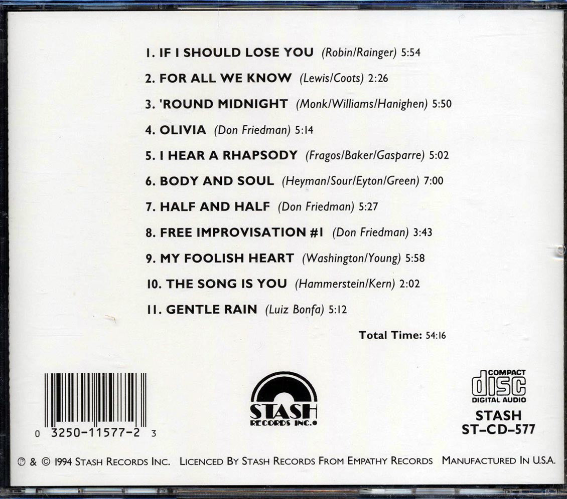 Don Friedman - I Hear A Rhapsody Music CD