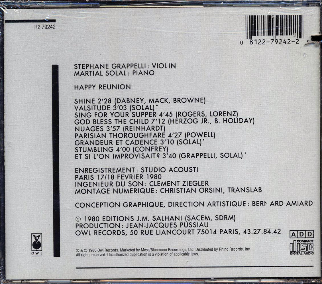 Stephane Grappelli, Martial Solal - Happy Reunion (marked/ltd stock) Music CD