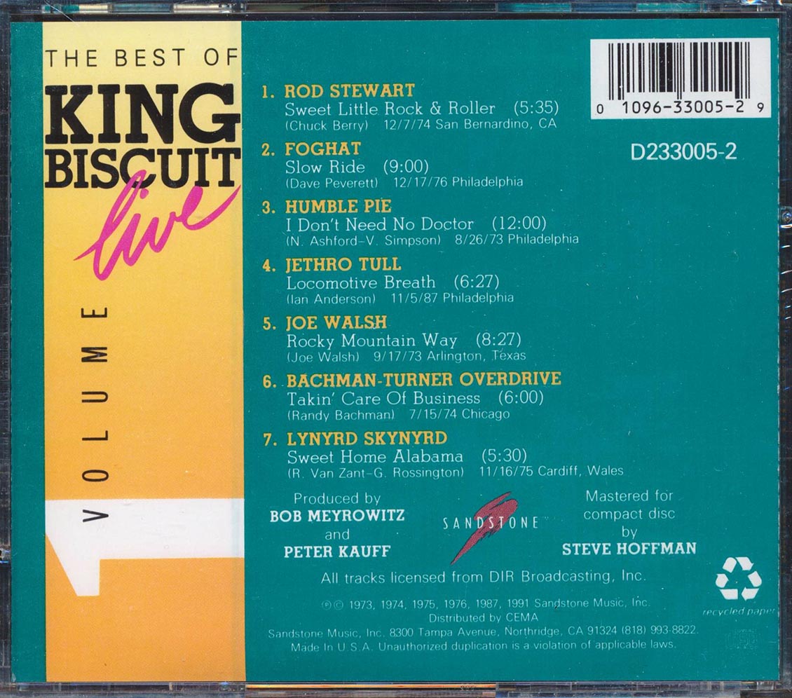 Rod Stewart Foghat Humble Pie Etc The Best Of King Biscuit Live Volume 1 Music CD